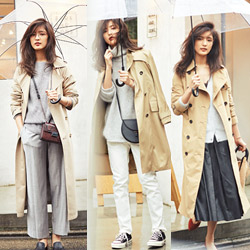 定番ベージュトレンチは「黒・白・グレー」でカッコよく更新！