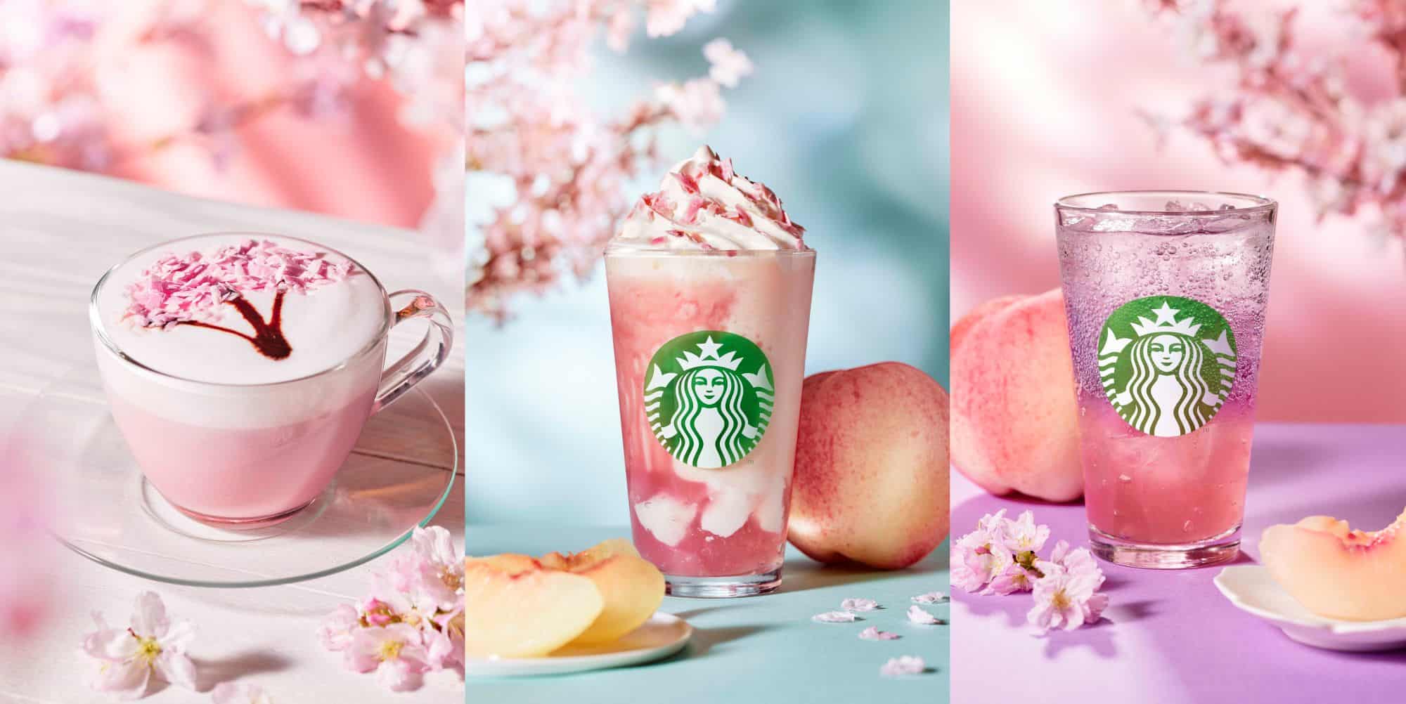 スタバ新作】桜＆白桃の春コラボ！ フラペチーノ、ラテ、ソーダの3種類